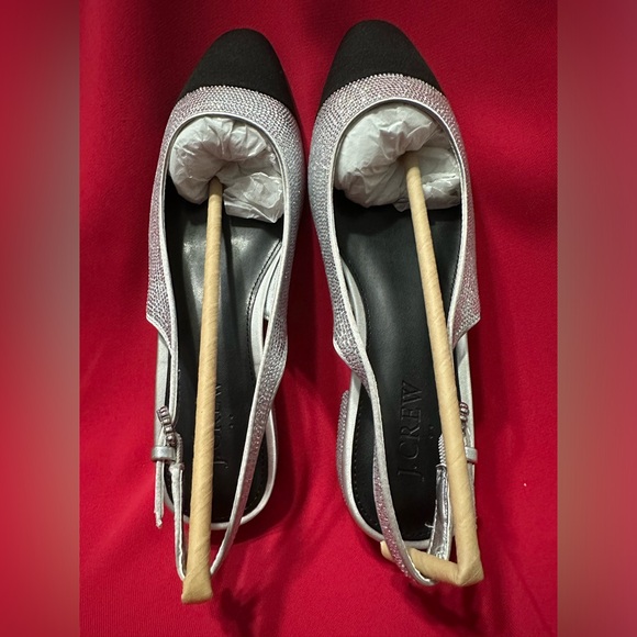 J Crew Silver Rhinestone Embellished Black Cap Toe Low Heel Slingback Size 7 NWT - Picture 5 of 7